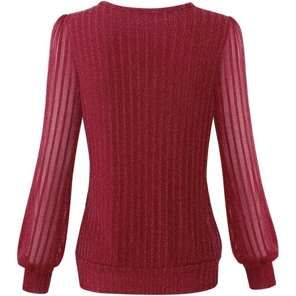 Women's Long Sleeve Pleated Front Fitted Blouse Top Sleek Elegant Casual - Picture 3 of 6